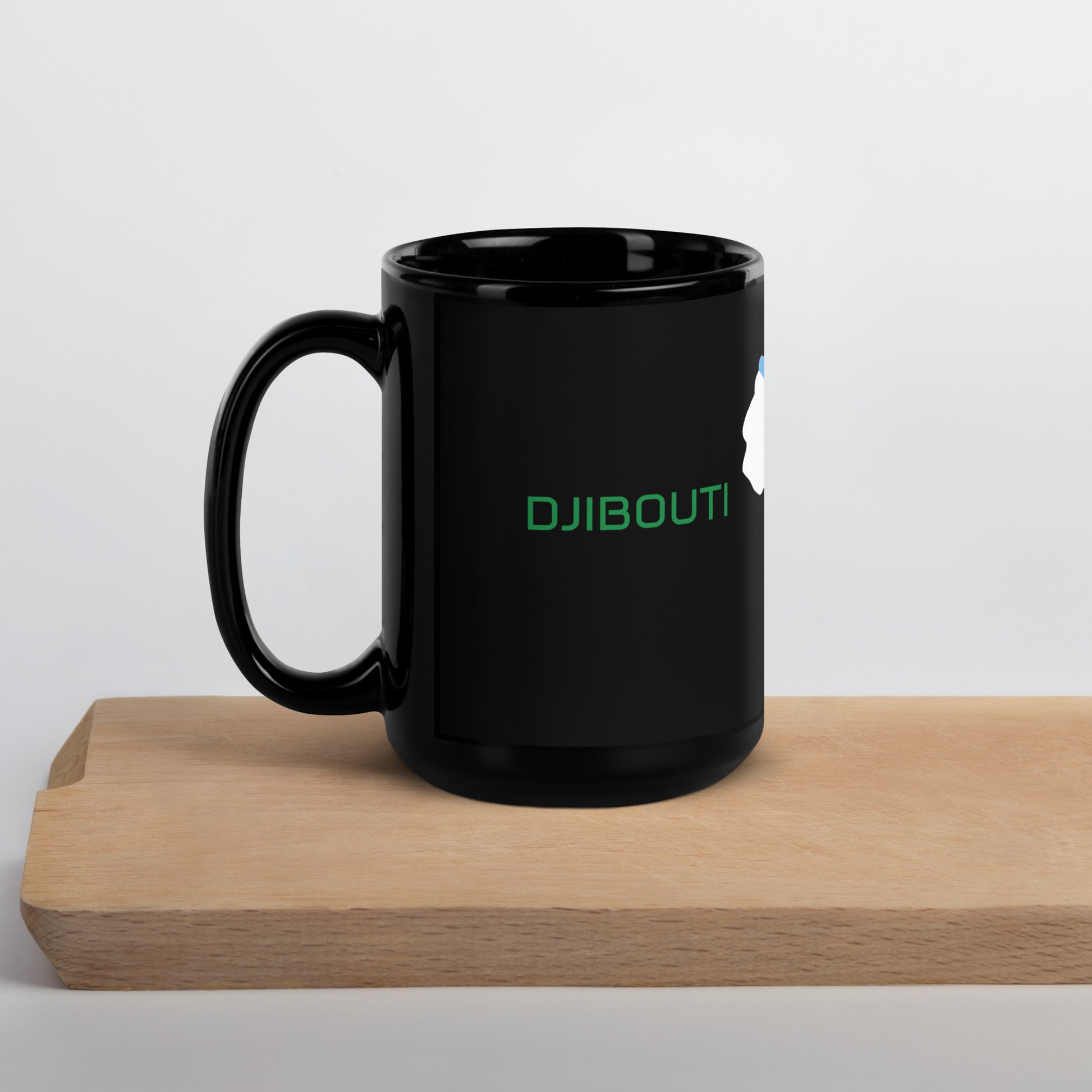 Djibouti flag ceramic mug showing handle and print detail.
