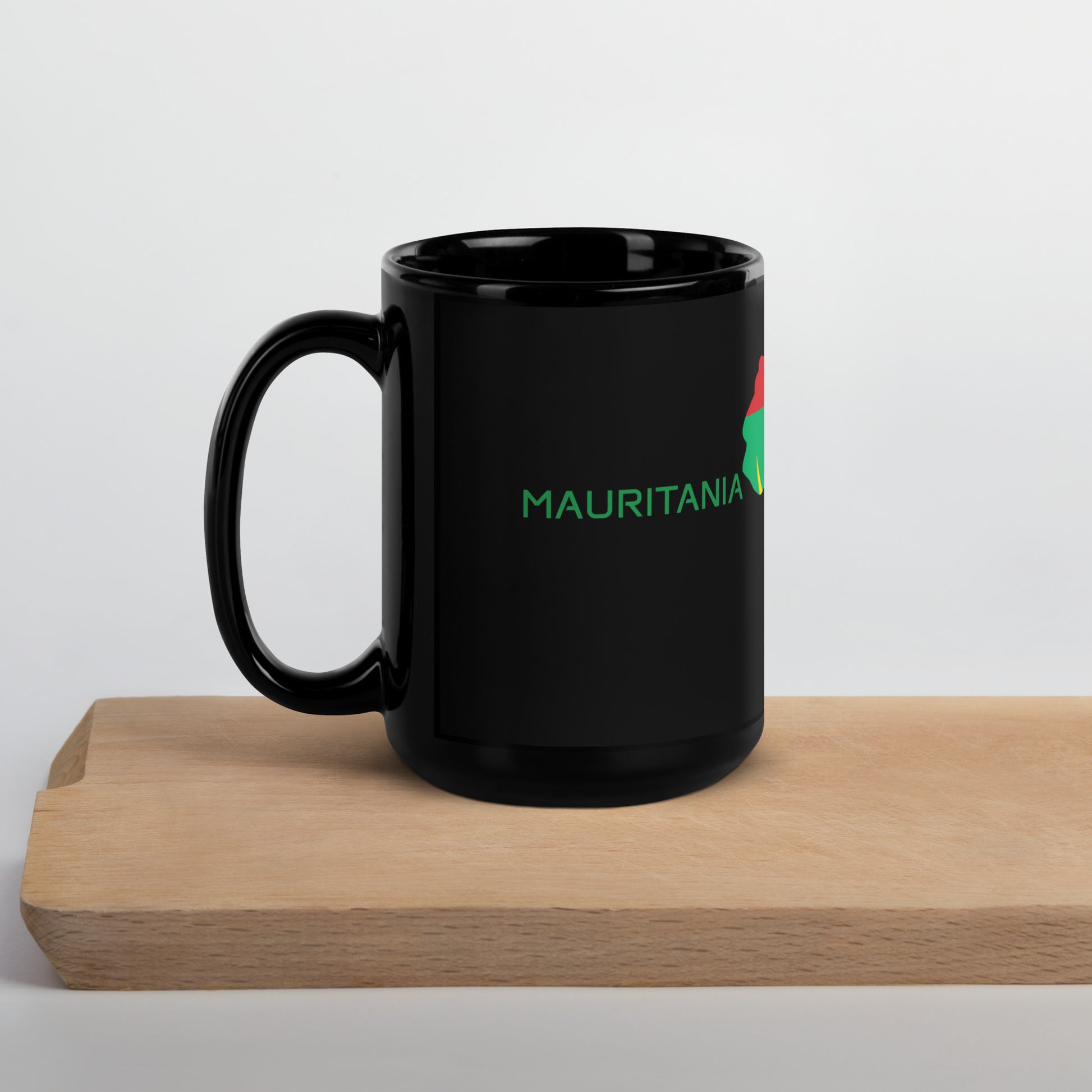 Mauritania flag ceramic mug showing handle and print detail.
