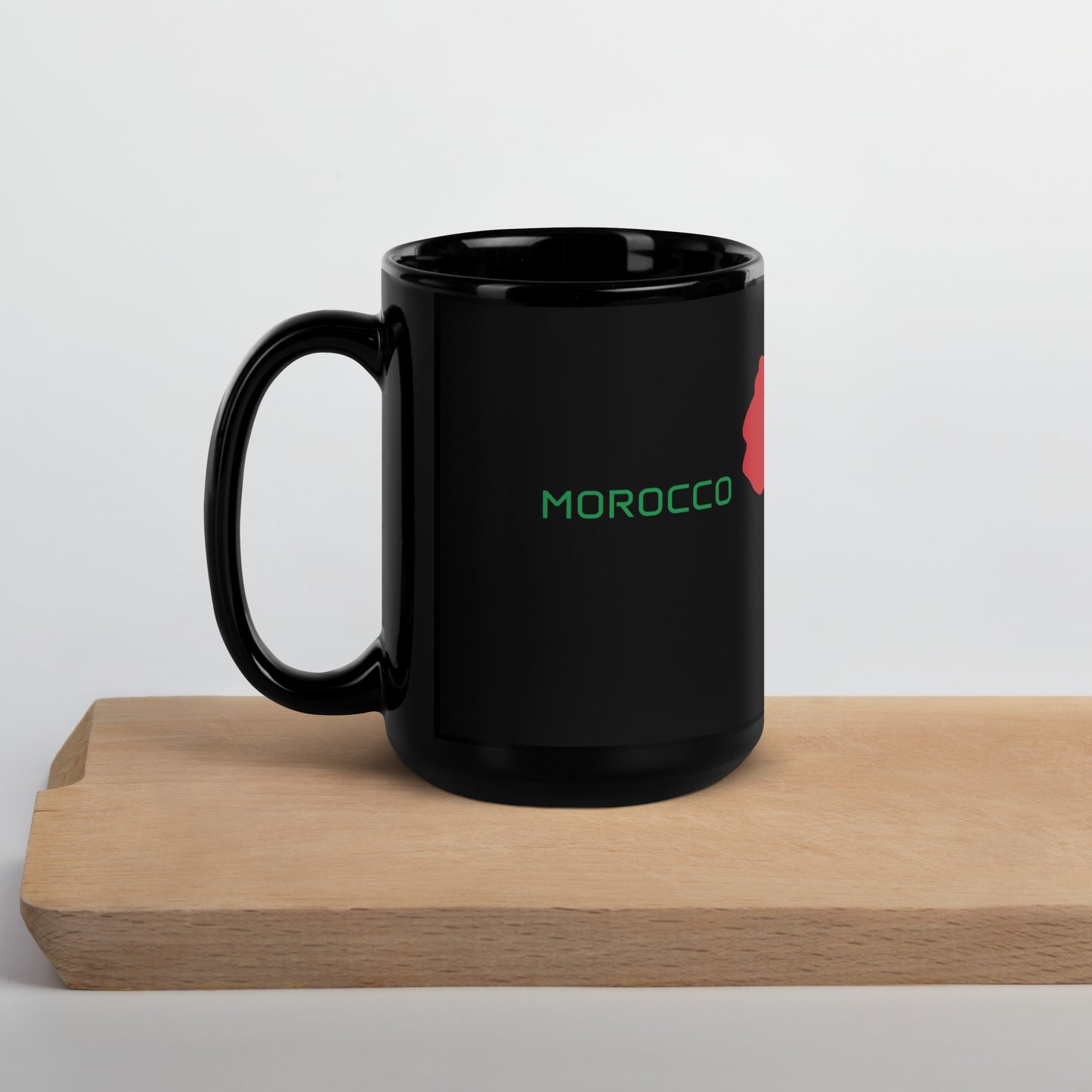 Morocco flag ceramic mug showing handle and print detail.

