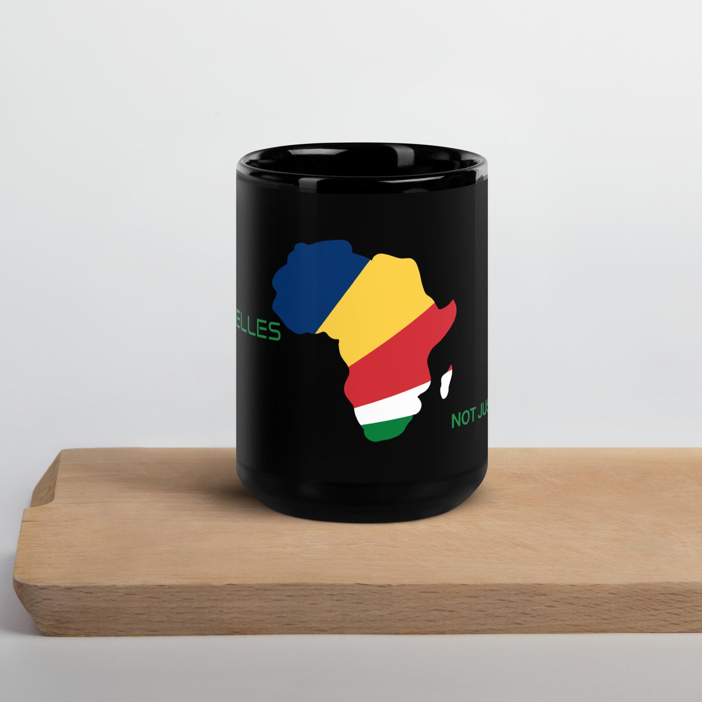 15oz Seychelles flag mug featuring Africa silhouette – Not Just African by Brush Africa
