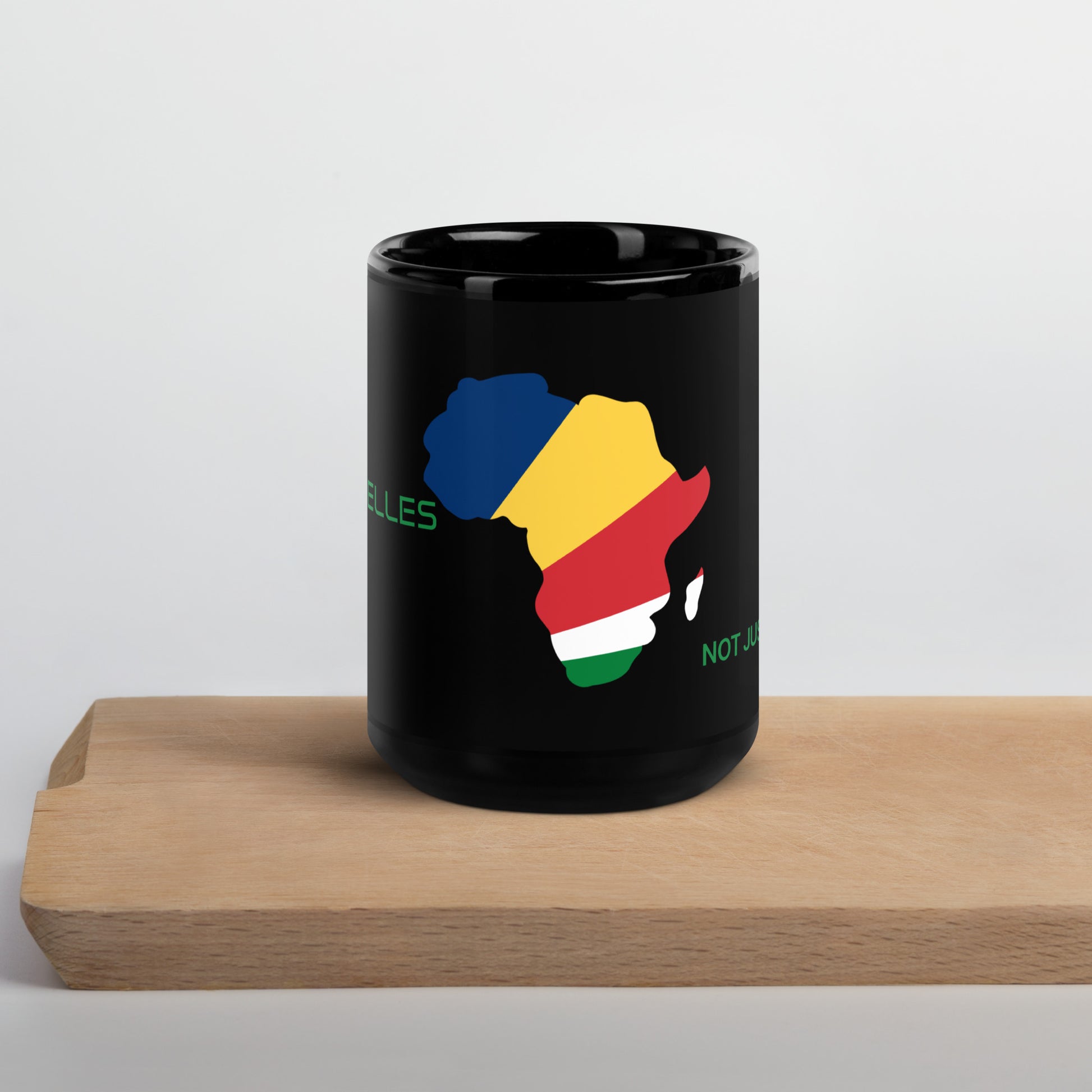 15oz Seychelles flag mug featuring Africa silhouette – Not Just African by Brush Africa
