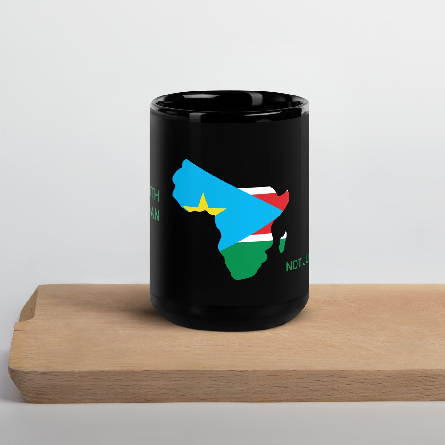 15oz South Sudan flag mug featuring Africa silhouette – Not Just African by Brush Africa
